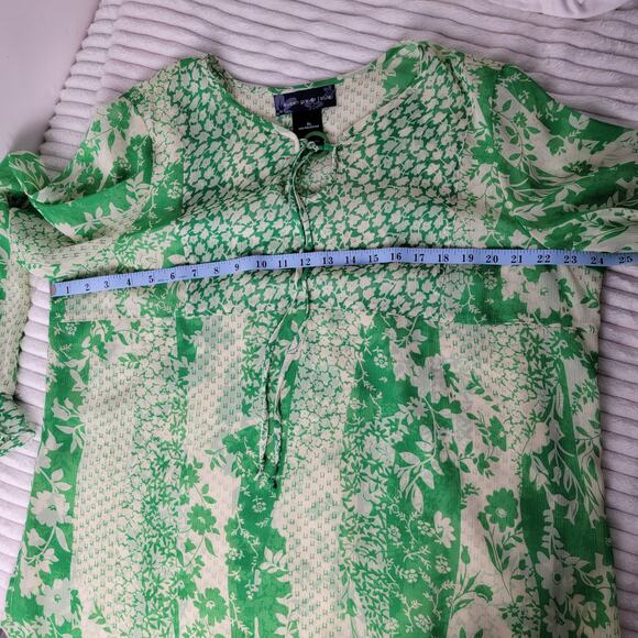 Susan Graver Green and Cream Floral Blouse XL Pullover Artsy Cottagecore Flowy - Picture 6 of 11